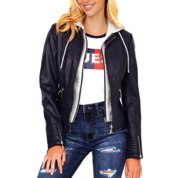 Guess Hooded Faux-Leather Jacket NWT - Picture 3 of 8